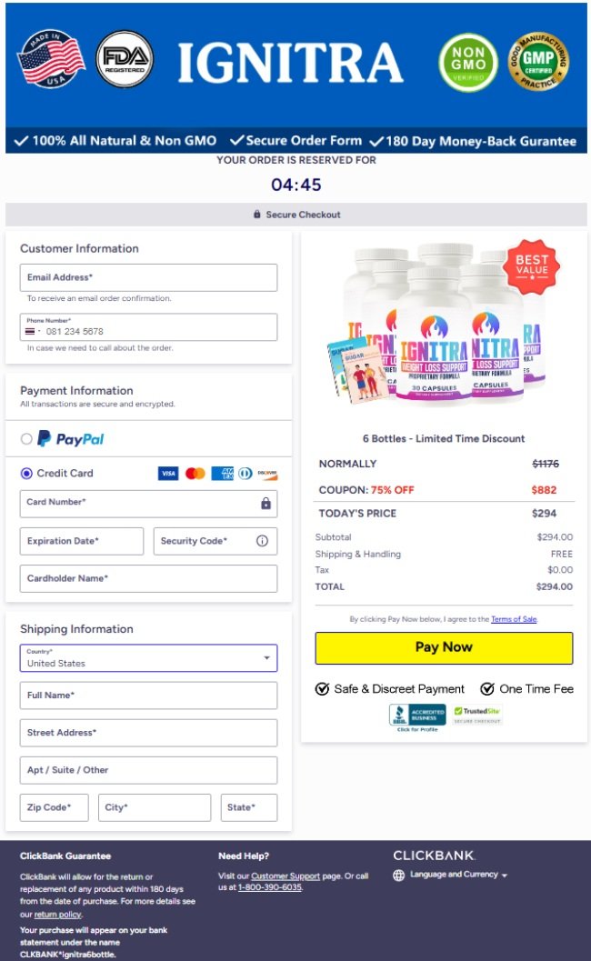 Ignitra Official Website Secure Order Page